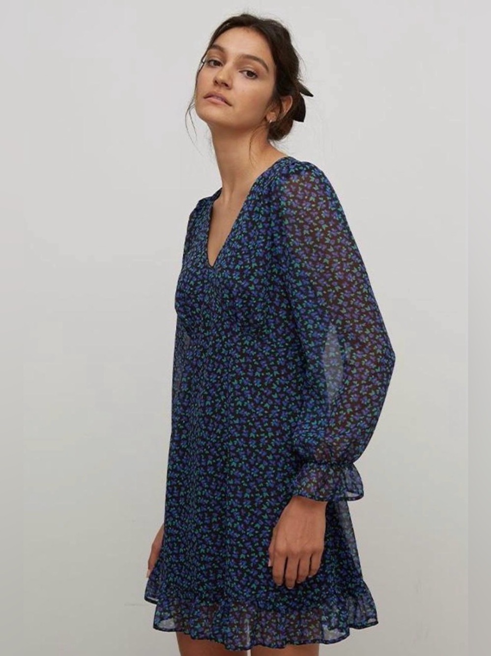 Nobody’s Child Mini Tea Dress Blue Green Ditsy Floral  Size 8 NWT